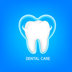 Whitening of human tooth. Deep cleaning, dental care concept. Icon design, Illustration on blue background.