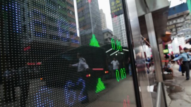 Timelapse of display stock market numbers in a street