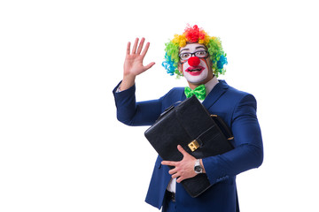 Funny clown businessman isolated on white background