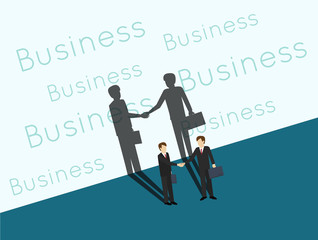 Business man are shaking hands with shadows on the wall. Co-operation concept.