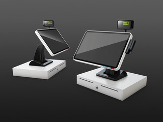 3d Illustration of Cash register with credit card reader, isolated black