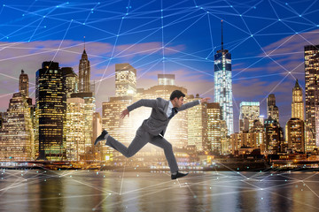 Businessman running in internet of things concept