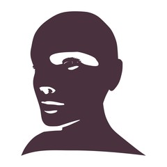 Face half turn view. Elegant silhouette of a female head. Vector Illustration. Monochrome gamma.