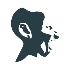 Demonic ugly face. Devil scream character. Demon or monster screaming with in an open mouth as a side view horror face.