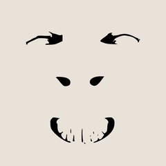 Demonic ugly face. Devil scream character. Demon or monster screaming with in an open mouth as a front view horror face.