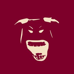 Demonic ugly face. Devil scream character. Demon or monster screaming with in an open mouth as a front view horror face.