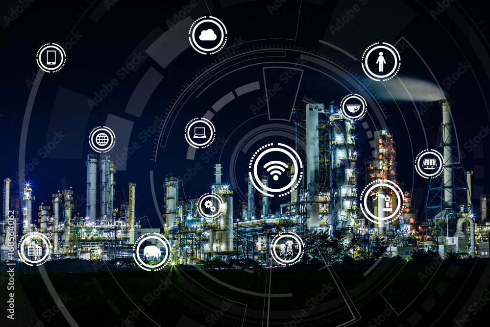 Fototapete Smart factory concept. Internet of Things. Factory Automation. Sensor network.