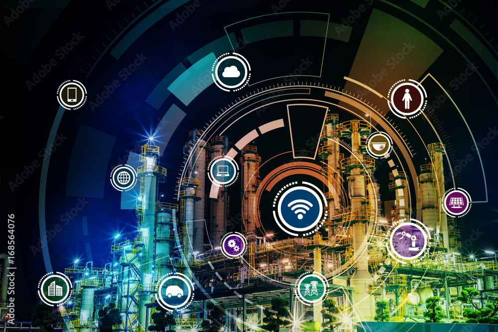 Aufkleber Smart factory concept. Internet of Things. Factory Automation. Sensor network.