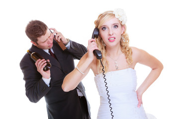 Drunk alcoholic groom, bride calling for help