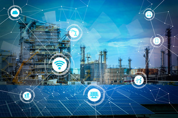 Renewable energy and Internet of Things. Smart factory. Smart energy. Smart grid concept.