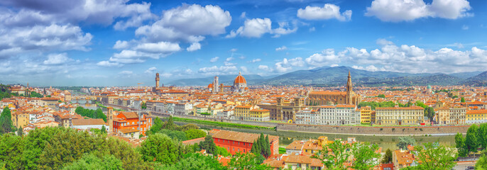 Beautiful landscape above, panorama on historical view of the Florence from Boboli Gardens...