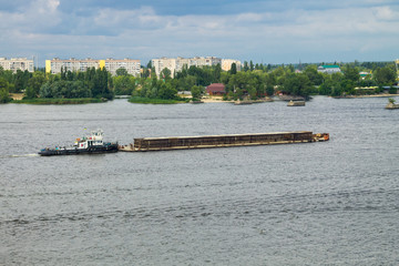 Barge floating on the Dnieper river