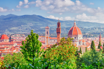 Fototapeta premium Beautiful landscape above, panorama on historical view of the Florence from Boboli Gardens (Giardino di Boboli ) point. Italy.