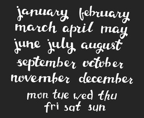 Fototapeta na wymiar Hand-drawn Calendar Set. Set of Months of the Year and Days of Week.