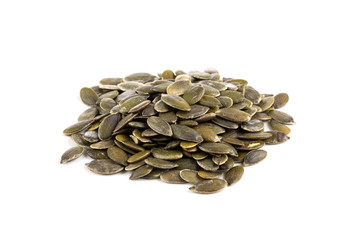 Pumpkin seeds on a white background