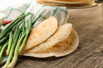 Unleavened tortillas on kitchen table