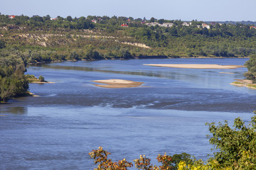 Vistula river with sandy shallows on a sunny summer day, Kazimierz Dolny, Poland