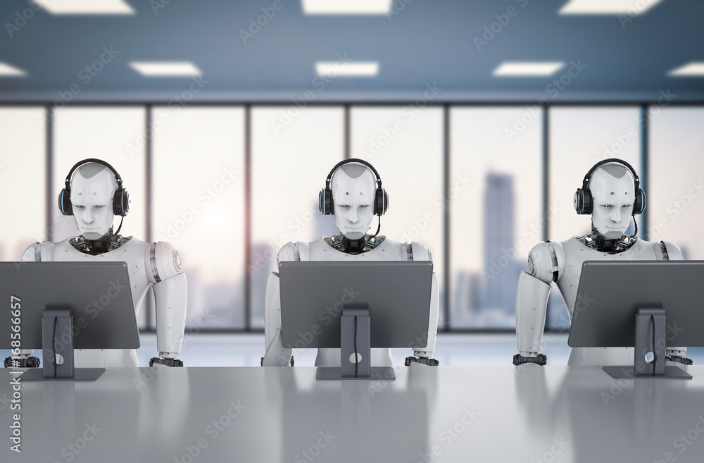 Poster robot working with headset and monitor
