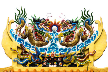 Fototapeta premium Traditional dragons at the Chinese temple, Thailand.