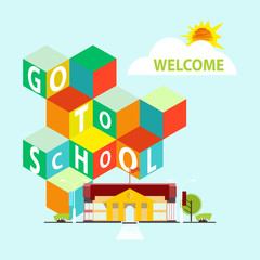 back to school. Text on tapes against a background of color spots