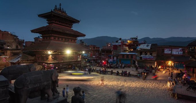 Bhaktapur is UNESCO World Heritage site located in the Kathmandu Valley, Nepal. Timelapse with Durbar Square