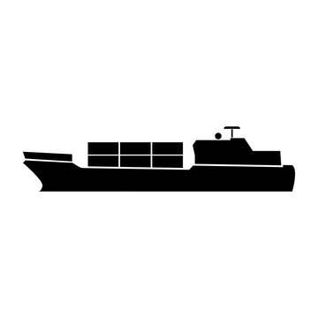 Merchant ship black color icon .