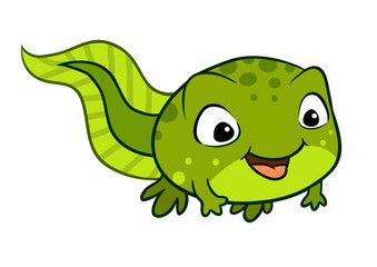 Vector cartoon illustration of a cute happy tadpole