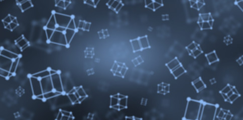 Cubes from spheres and lines on a blue background. 3d render illustration.