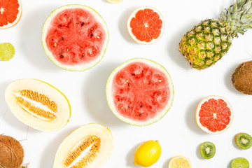 Watermelon, coconut, melon, grapefruit, lime, lemon and pineapple. Summer pattern