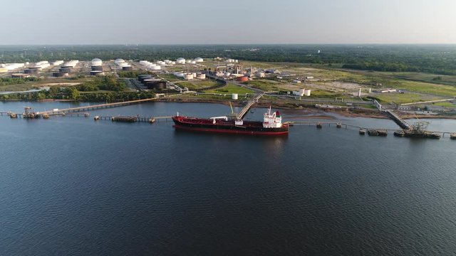 Aerial View Of Oil Tanker at Refinery Delaware River Philadelphia