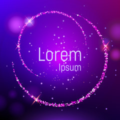 Abstract background with purple luminous backdrop and lens flares, and glowing reflections. Bokeh effect. Vector illustration.