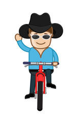 Cartoon Cowboy on Cycle