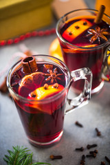 Mulled wine in Christmas and festive decoration
