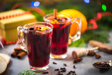 Warming mulled wine on Chrstmas table