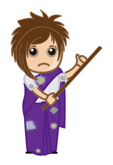 Female mental lady Beggar Character Holding Stick