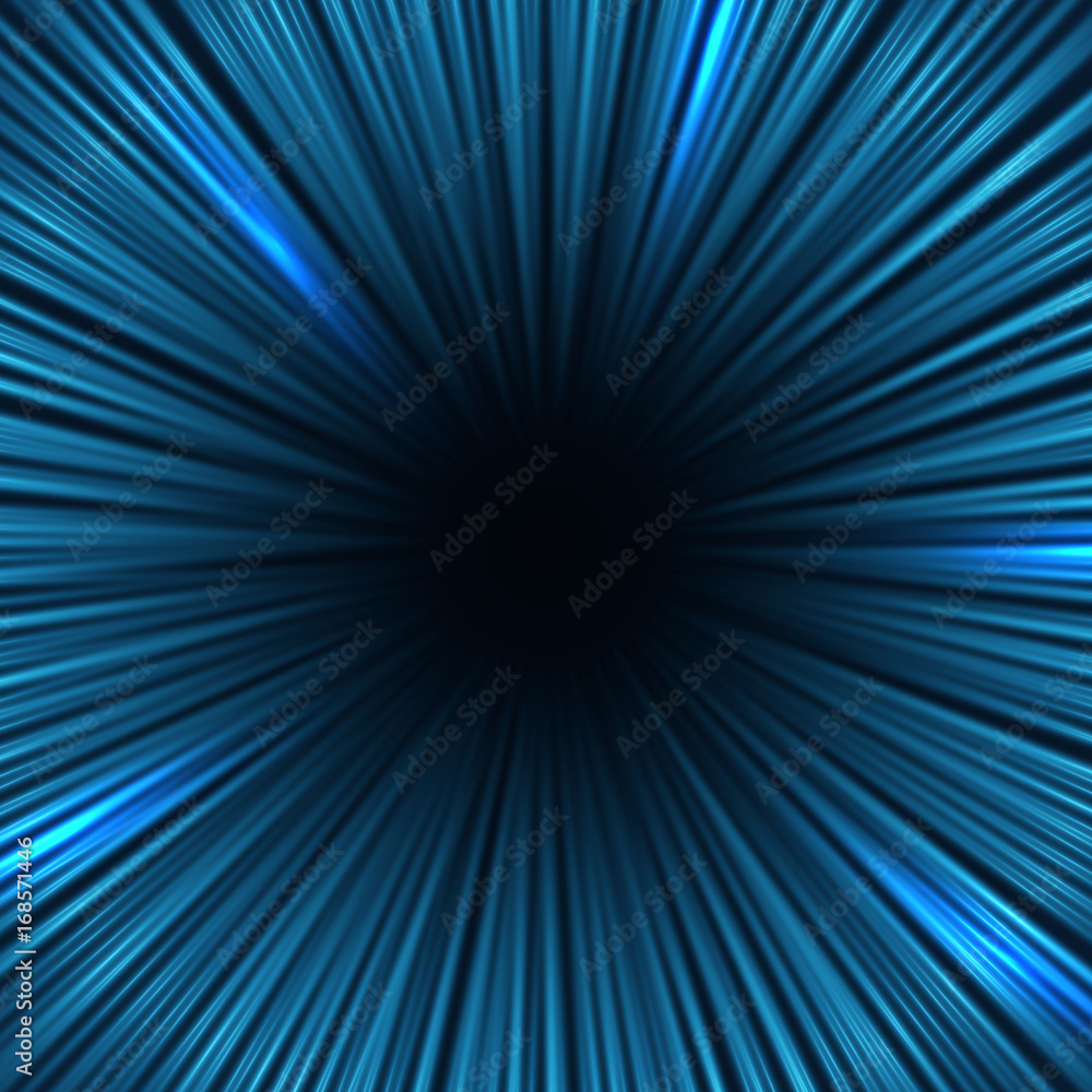 Poster radial blue light speed lines. fast motion effect vector background