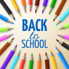 Learning and school education vector concept. Back to school background with 3d colored pencils