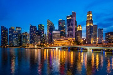 Fototapeta na wymiar Business downtown and skycrapers tower in Singapore at twilight., Cityscape photography