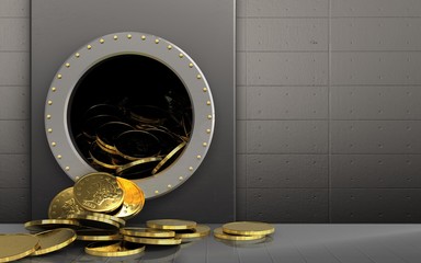 3d coins over iron wall