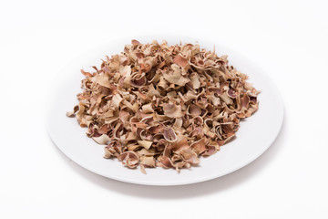 Dry Bael Fruit tea (Aegle marmelos) isolated on white background