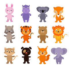 Funny cartoon young animals vector characters collection