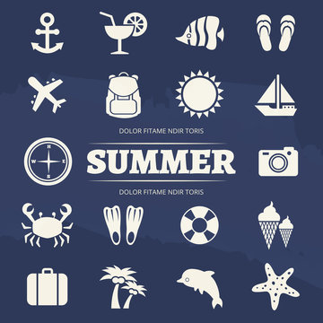 Summer vacation icons set - travel adventure icon