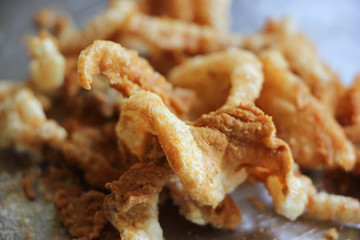 pork snack, pork rind, pork scratching or pork crackling