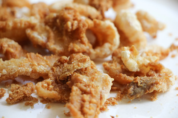 pork snack, pork rind, pork scratching or pork crackling