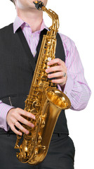 Naklejka premium Man playing on a saxophone