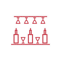 Obraz premium Cute vector illustration cross embroidery of bar. Bottles and glasses.
