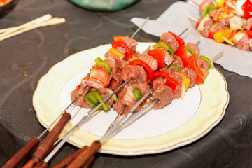preparations of meat skewers for barbecue