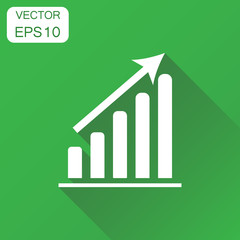 Business graph icon. Business concept chart pictogram. Vector illustration on green background with long shadow.