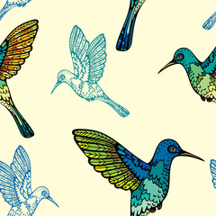 Seamless pattern with hummingbirds.