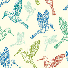 Seamless pattern with hummingbirds.